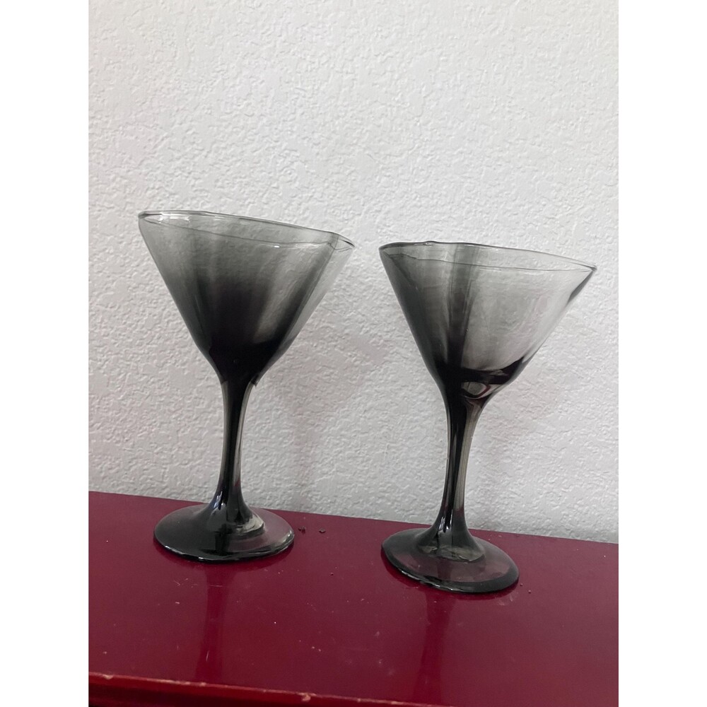 VTG Smoke Glass Hand Blown Martini Glasses (Set of 2)